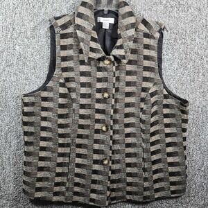 CJ Banks Vest Tan Brown Black Checkered Sleeveless - Womens 1X